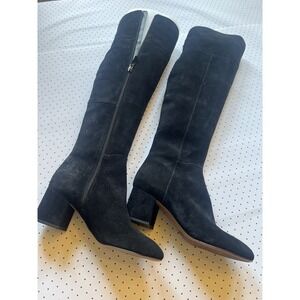 Franco Sarto Black Suede Knee High Boots Block Heel Pointed Toe
